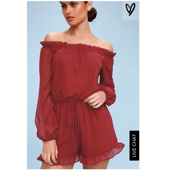Lulu’s- Wine Red Medium Off the Shoulder Romper - Picture 1 of 2